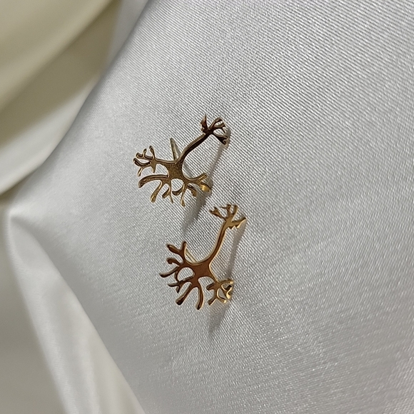 Neuron Stud Earrings, choice of silver or gold, brain, neurology - Picture 2 of 4